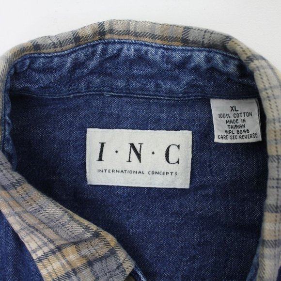Vintage INC 90s Skater Denim Button Front Long Sleeve Jean Collared Shirt sz XL - Picture 2 of 3